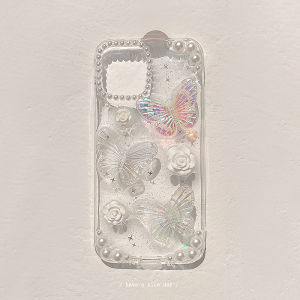CrashStar 3D Butterfly Pearl French Retro Phone Case For iPhone 16 15 14 13 12 11 Pro Max XS XR X 8 + 7 Plus Transparent Clear Soft Epoxy Phone Casing Flowers Luxury Cover Shell Top Seller