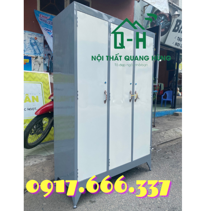 TỦ SẮT 3 CÁNH ĐỰNG ÁO QUẦN 1M8X1M2 MÀU XÁM KHÔNG KÍNH | Lazada.vn