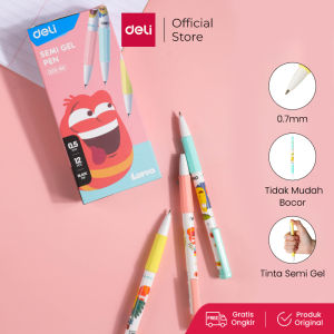 Deli Larva Ballpoint Pen/ Pulpen Semi Gel Cetek Hitam 05mm Ujung Bundar Menulis Lancar EQ26-BK
