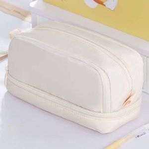 GIORGIONE Large-Capacity Dual-side Open Pen Bag Minimalist Zipper 4 Compartments Pencil Case Ins Style Durable Portable Handle Storage Pouch for Stationery
