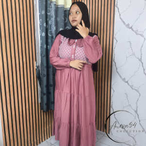 dress gamis muslim wanita dewasa bahan polo linen
