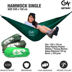GETWAY Hammock Single AIMPRO Size 250x150 cm Full Bartex - Ayunan Gantung Dewasa Besar COD - Hamock Tebal Murah - Kasur Tempat Tidur Gantung Camping Outdoor - hamok - hemok - hanmock - Hamuk