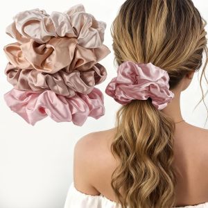 Lolalet 4Pcs Big Satin Scrunchies for Women 5.9 Inch Large Soft Hair Ties    Oversized Scrunchies for Thick Curly Hair Silky Smooth Satin Strong Elastic No Damage to Hair Daily & Hairstyle Use