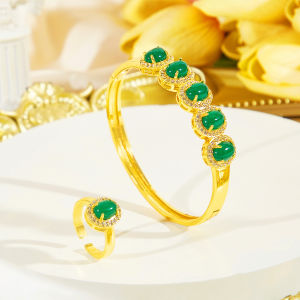 Sequito mới phổ biến có thể điều chỉnh cho Nữ Vòng Bộ Vòng Inlay hình bầu dục Zircon AAA tiệc cưới màu vàng Phụ Kiện Váy đồ trang sức sj412