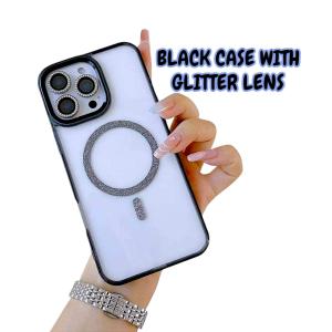 Luxury Glitter Bling with Camera Lens Magnetic Charging Phone Case for iPhone 11 12 13 pro max 14 plus 15 16 plus 16 pro max clear transparent back cover onhand case sale