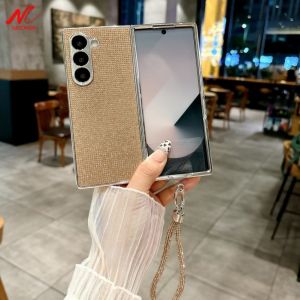 Plating Glitter Rhinestone Bracelet Case for Samsung Galaxy Z Fold 7 6 zfold 5 4 Fold7 Wrist Chain Bling Diamond Luxury Cover