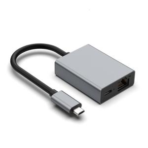 Type C Double Function Ethenet Hub With PD100W Fast Charging Aluminum Alloy Small Size Design For Laptop Tablets