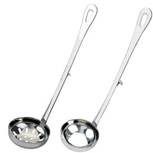 QUA Cooking Home Stainless Steel Multifunction Long Handle with Hook Slotted Scoop Tableware Soup Ladle Serving Spoon