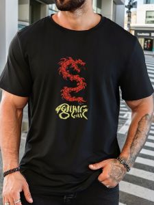 Mens 100% Cotton Printed T-Shirt Red Dragon Pattern Summer Casual Oversized Round Neck Short Sleeve Comfortable Daily Tee
