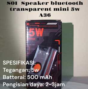 Speaker Bluetooth Transparent Mini 5W A36 Suport Micro SD Memory Card TF Card
