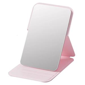 Cermin Kaca เครื่องสำอางที่เป็นมิตรกับการเดินทางได้อย่างกระชับมีมุมโค้งมนเพื่อความปลอดภัยและการออกแบบเคสหนังแบบขาตั้ง PU แบบพรีเมี่ยม