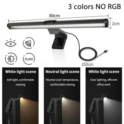 Monitor Light Bar Dimming Lighting Eye-Care Computer Monitor Screen Light Bar 44cm Stepless LED Desk Lamp Work Study LED Screen Hanging Light Bar Eye-Care Dimmable Table Lights USB interfacel RGB Ambient Light Touch Control for Home Office School Game