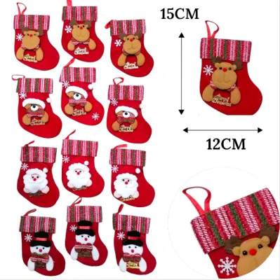 Mini Hangging Christmas Socks Santa Reindeer and Snowman Design Mini Christmas Socks with Hangging Loop
