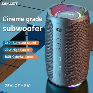 ZEALOT S61 Portable Bluetooth Speaker 10W | Bass Kuat Bateri 3600mAh Bluetooth 5.2 Type-C Fast Charging Speaker Tanpa Wayar