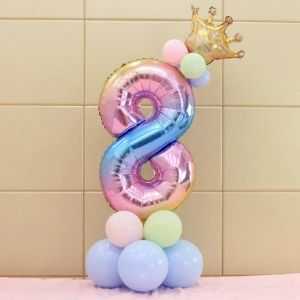 Balon Standing Angka Rainbow 80cm mix  macaron | Set Angka Rainbow