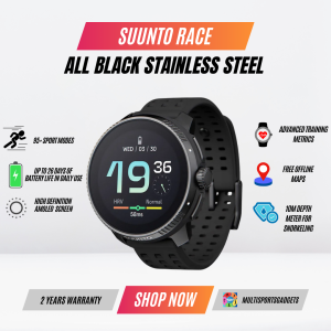Suunto Race All Black Stainless Steel GPS Sport Watch AMOLED Offline Maps 26-Day Battery & HRV Recovery