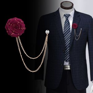 JON09 Korean Handmade Ribbon Flower Flowers Men Tassel Lapel Pin Suit Brooches Pin Brooch