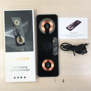 3 In 1 Wireless Charger Foldable Clear Glass Portable 15W Fast Charger For IPhone 14 15 13 12 Air Pods  Watch 8