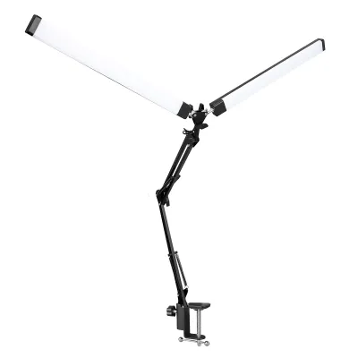 LED 360° Folding Metal Desk Lamp Clip On Light Clamp Long Arm Dimming Table Lamp Adjustable with 10-Step Dimming 3 Color