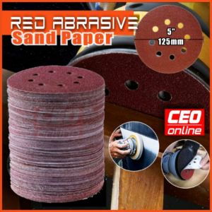 CEO 5"8 Hole Red Abrasive Sanding Disc Hook Loop Adhesive Sandpaper Vine Grinder polish Velcro Kertas Pasir (125mm)