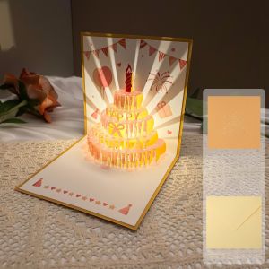 CHLOCH Music Light 3D Music Glowing Cards Happy Birthday with Envelope Birthday Cards Creative Pop Up 3D Cake Greeting Card For Birthday Gift