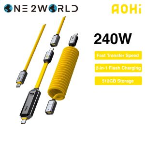 AOHI AOC-L015 The Future MagFlash 2-in-1 Cable: 240W Charging + 512GB Storage 1000MB/s Speed Adjustable Length