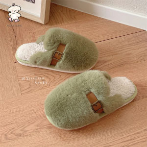 WY-XIXITIAO Fashion Casual Flat Toe Fluffy Shoes Korean Style Interior Home Fleece-lined Warm and Simple Cotton Slippers Lady Student