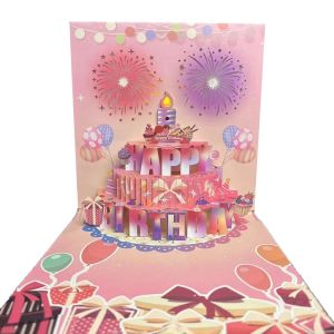 EDDY SONG Musical and Light Happy Birthday Card Blowable Led Candle Effect Birthday Cake Postcards Birthday Gift Hollowed 3D Popup Greeting Card Mom