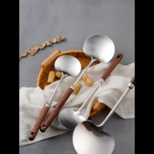 Mishilei Stainless Steel Mushroom Fry Spatula Spoon with Wooden Handle Ergonomic Grip Cooking Tool for Kitchen Frying Stirring