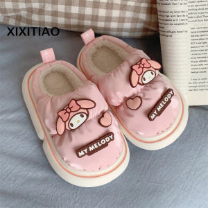 XIXITIAO Sanrio Cartoon Childrens Thermal Cotton Slippers Girls Winter Indoor Waterproof Drooping Parent-Child Cotton Shoes