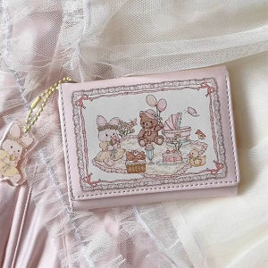 EchoBliss Girl Dream Spring Picnic Series กระเป๋าสตางค์หมีกระต่ายดีไซน์ดั้งเดิมน่ารักหัวเข็มขัดแม่เหล็กหลายช่องการ์ดป้องกันการล้างแม่เหล็ก