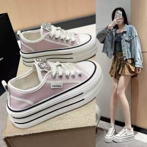 2024 New Fashionable Breathable Canvas Shoes Lace Up Sports and Leisure Shoes Height Boosting Single Shoes