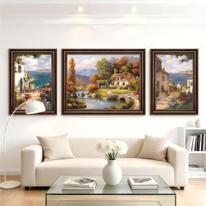 3 Panel Antique Texture Wall Painting Retro Style Hanging Decor for Home Sofa Wall
