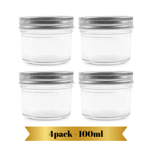 Mason jar 4pack 100ml silver lid good quality (fruit can honey jam yogurt bowl and salad) Organiser Canister Bottles