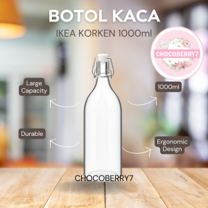 Botol Kaca KORKEN 1 Liter 1000ml Botol Kaca Bening Dengan Penutup Botol Beling Jus Kopi Susu