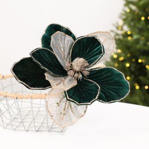 HELLOBBY Velvet Texture Artificial Christmas Flower Three-Layer Sparkling Xmas Poinsettia Ornament Holiday Decor Realistic Christmas Tree Decor Christmas Tree
