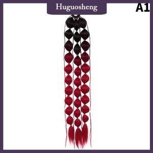 [huguosheng] 1pcs tổng hợp tóc giả đèn lồng bong bóng đuôi ngựa nhiều màu giả Braid HOT GIRL đường phố hình ảnh mô hình đèn lồng dài braid