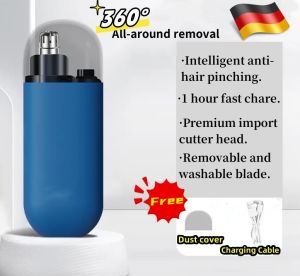 Electric nose hair trimmer new type-C rechargeable men and women wet and dry usable waterproof portable German original stainless steel double blade 360° rotating blade nose hair beard hair eye eyebrow trimmer razor facial cleaner