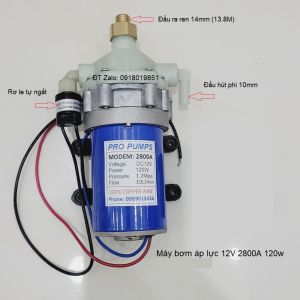 Máy bơm áp lực 12V2800A 120W chính hãng máy phun thuốc phun sương 12V tự mồi tự ngắt 100% dây đồng