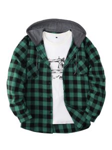 {READY STOCK}Mens Fashion Hooded Plaid Trendy Shirt Hooded Plaid Sweatshirt Autumn/Winter Essentials New Season