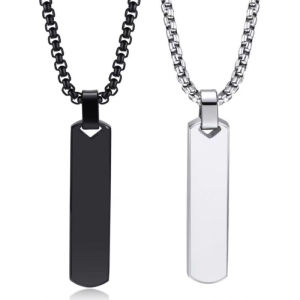 Kalung Titanium Liontin Balok Persegi Panjang Klavikula Multi Layers Liontin Silver Dan Hitam Keren/Kalung Fashion Import Bahan Antikarat