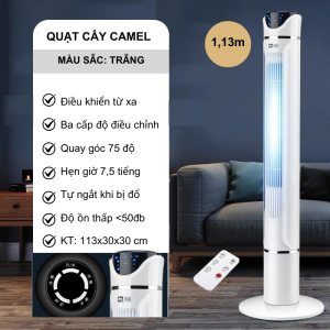 Quạt Điều Hòa Không Cánh CAMEL FST-18 Quạt 3 tốc độ gió xoay 75 độ Hẹn giờ kèm điều khiển từ xa tiếng ồn nhỏ