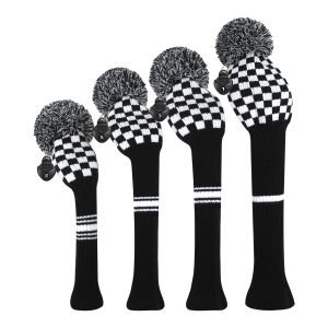 Scott Edward Knitted Golf Head Covers 4PCS Handmade Fit Well for Driver and Fairway Woods with Long Neck Pom Pom Golf Club Headcovers Set