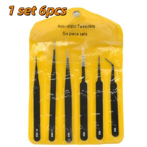 PHYHOO 6Pcs ESD Anti-Static Precision Tweezers Set Stainless Steel Industrial Tweezers for Electronics Repair Home DIY Maintenance