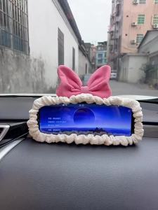 Cute Bow-Shaped Cloth Car Screen Protector Cover – Universal Touchscreen & Rearview Mirror Decor Soft Anti-Scratch 1Pc – For Girls Car Interior Gift