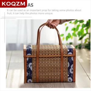 [COD] KOQZM KITCHEN Folding Bamboo Woven Fruit Basket Handheld Handle Fruit Shopping Food Basket Picnic Food Storage Basket For Outdoor