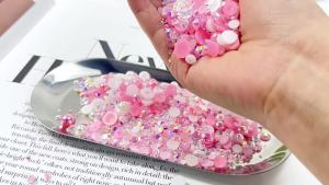 60g Mix Flatback Pearls and Flatback Rhinestones for Crafts 2mm-10mm Pearl Rhinestones for Nails Face Art Tumblers Jelly Rhinestones and Half Pearls with Tweezers Wax Pen White Red Blue