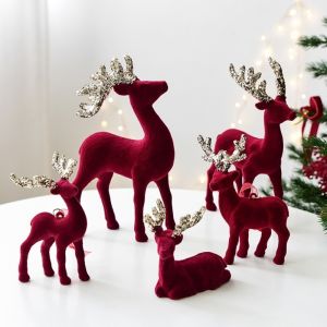 UMBRAULI Wine Red Christmas Reindeer Ornaments Flocking Hanging  Pendant Elk Ornament Creative Mini Deer Ornaments Tabletop Decor