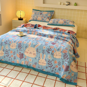【discount store】1pc 100%cotton Towel Blanket Cartoon Style Blanket for Summer Single/Queen Sofa Blanket Rabbit Printed Plaid(without pillowcase)