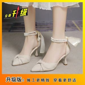Free Shipping Elegant Sandals New Summer Styles Thin-Heeled Solid-Color Flats WomenS Mid-Heel Shoes Perfect With Dresses High-End High Heels